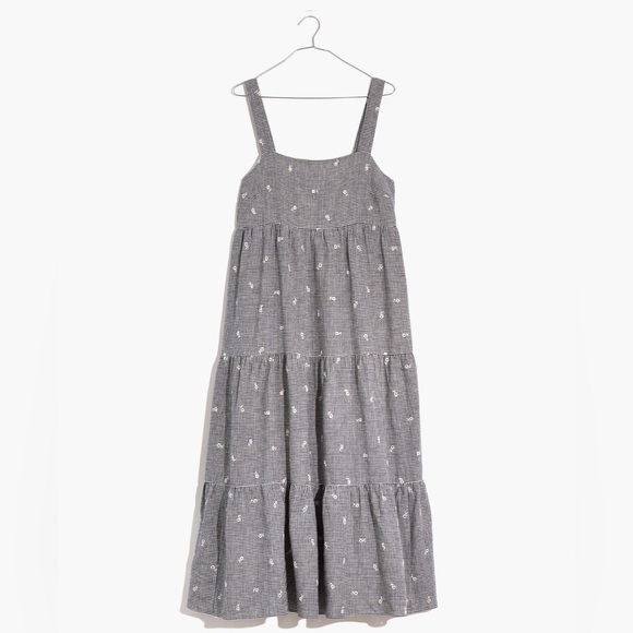 Embroidered Tiered Midi Dress in Gingham Check Size Small - Picture 4 of 4